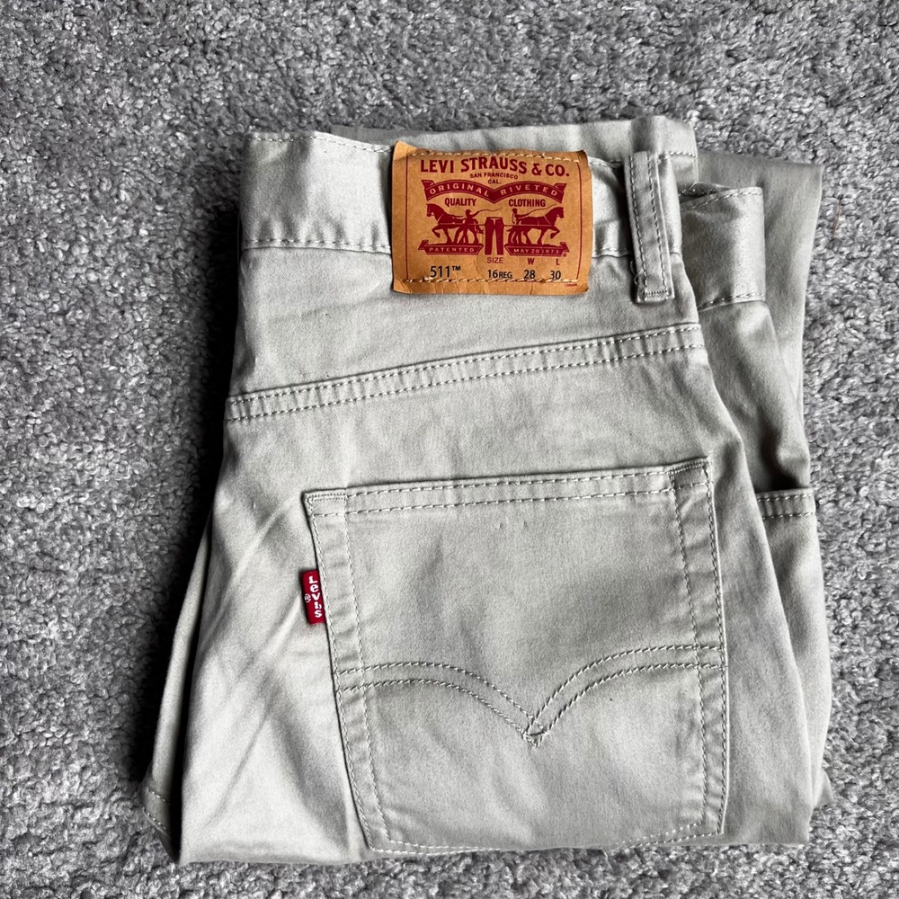 Levis 511 Slim Pants Boys Size 16 Regular 28x30 Khaki Tan Stretch Twill NEW